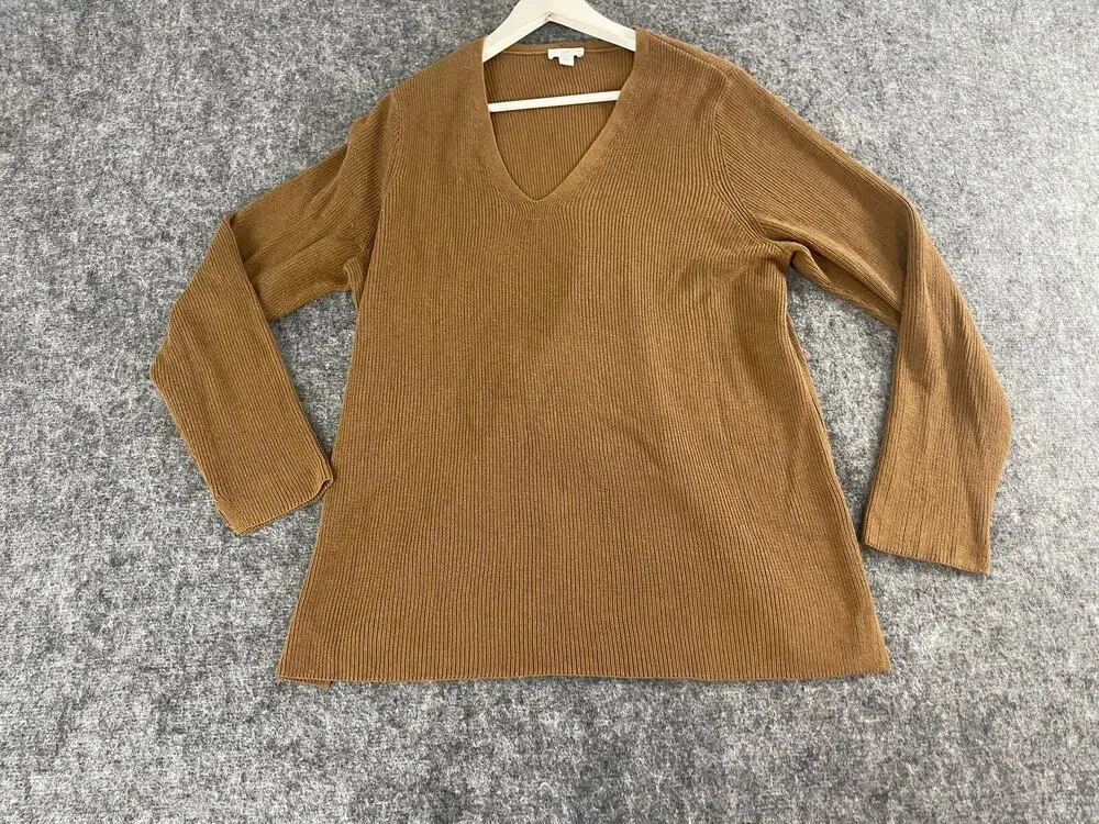 J Jill Sweater Womens Large Brown Pullover V Neck Long Sleeve Knit N196